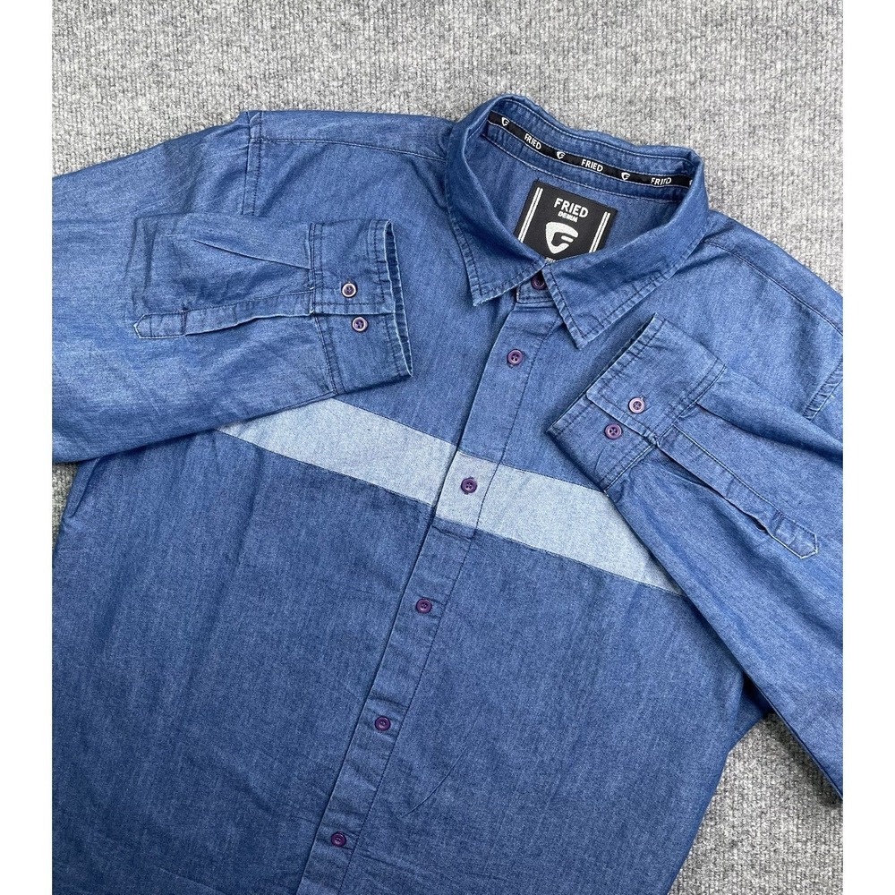 Fried Denim Shirt Men's XL Slim Fit Denim Blue Long‎ Sleeve Button Up